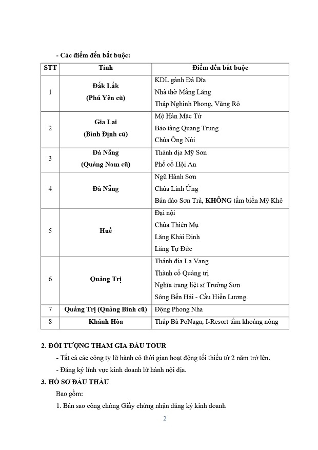 Thông báo đấu thầu Tour Thực tập tour 2 HK1 2026-2027 5