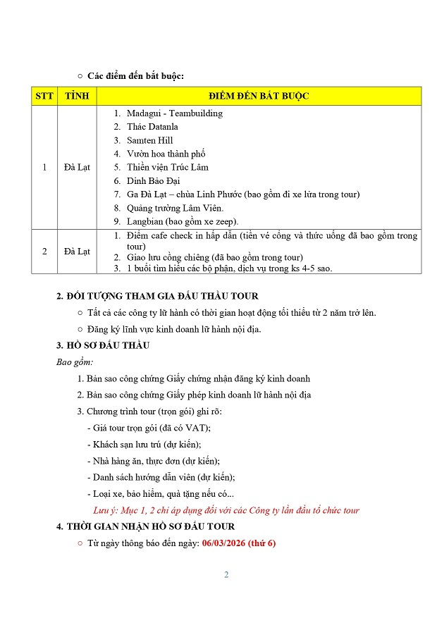 Thông báo đấu thầu Tour Kiến tập ngành lữ hành HK2 2025-2026 5