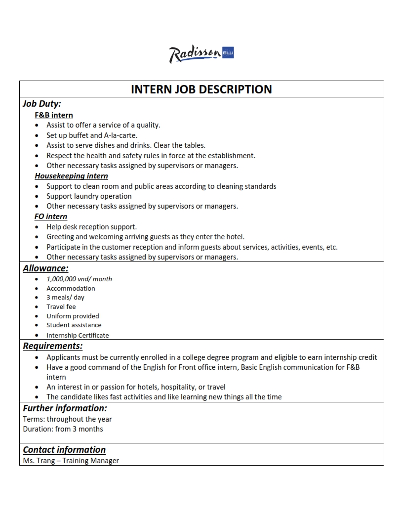 RADISSON BLU RESORT PHU QUOC THÔNG BÁO TUYỂN DỤNG THỰC TẬP SINH 2