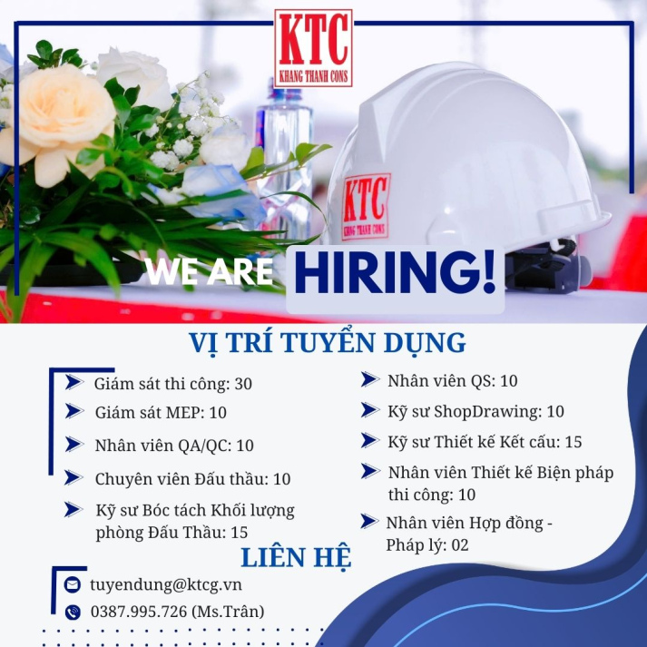 THÔNG BÁO TUYỂN DỤNG - CÔNG TY CỔ PHẦN XÂY DỰNG VÀ ĐẦU TƯ KHANG THÀNH 6