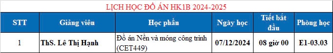 THÔNG BÁO - Sinh viên có lịch học Đồ án Nền và móng công trình - HK1B 2024-2025 6