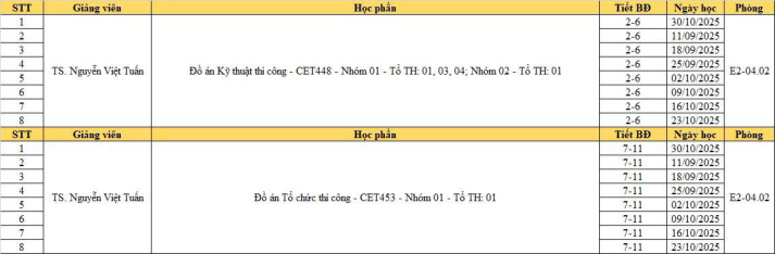 THÔNG BÁO - Lịch học Đồ án KTTC và Đồ án TCTC HK1 2025-2026 - Thầy Việt Tuấn 2