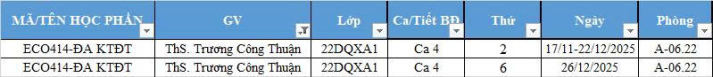 THÔNG BÁO - Lịch học Đồ án Kinh tế đầu tư - ECO414 - HK1B 2025-2026 6