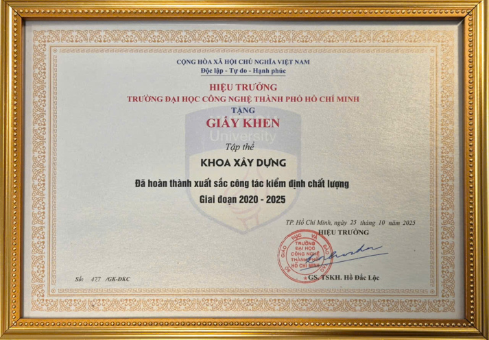 KHOA XÂY DỰNG NHẬN KHEN THƯỞNG XUẤT SẮC VỀ CÔNG TÁC KIỂM ĐỊNH CHẤT LƯỢNG GIAI ĐOẠN 2020-2025 39