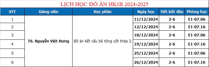 THÔNG BÁO - Sinh viên có lịch học Đồ án Kết cấu bê tông cốt thép 2 - HK1B 2024-2025 6