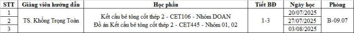 THÔNG BÁO - SV có học phần Đồ án kết cấu BTCT2 và Kết cấu BTCT2 - Lớp Thầy Toàn 2