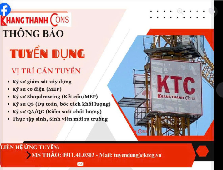 THÔNG BÁO TUYỂN DỤNG - CÔNG TY TNHH XÂY DỰNG THƯƠNG MẠI KHANG THÀNH 2