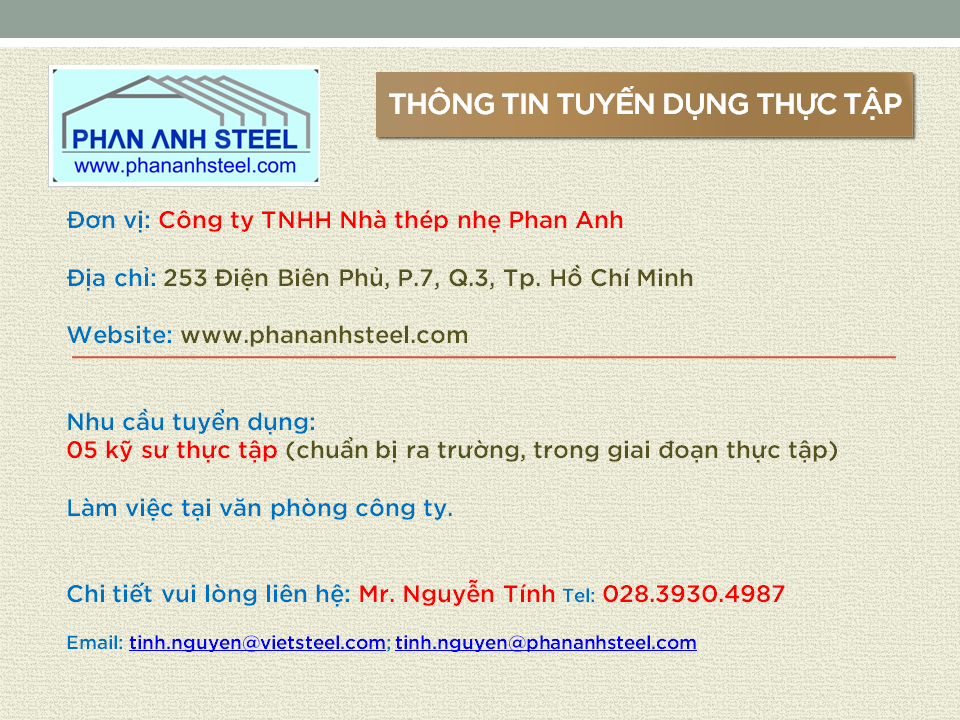 Tuyển dụng thực tập tại Công ty TNHH Nhà thép nhẹ PHAN ANH 2