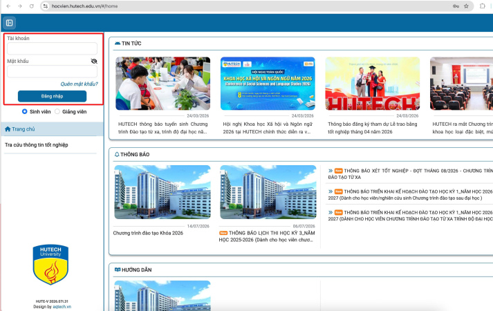 Học viên đăng nhập bằng tài khoản đã được cấp