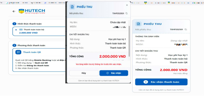 Hướng dẫn thanh toán học phí trực tuyến qua HUTECH Billing dành cho học viên 67