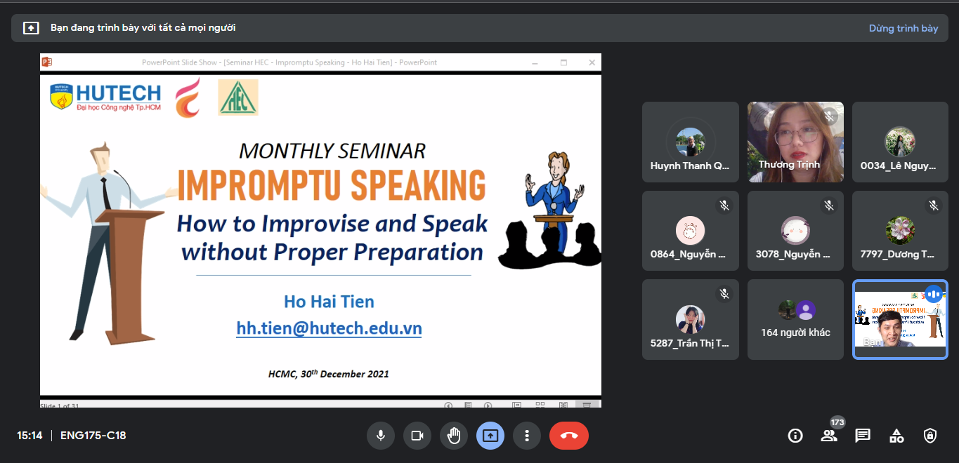 SEMINAR: IMPROMPTU SPEAKING – HOW TO IMPROVISE AND SPEAK WITHOUT PROPER PREPARATION