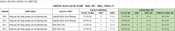 THÔNG BÁO LỊCH NGHỈ - BÙ MÔN SÁNG TẠO NỘI DUNG QUẢNG CÁO ĐA PHƯƠNG TIỆN 6