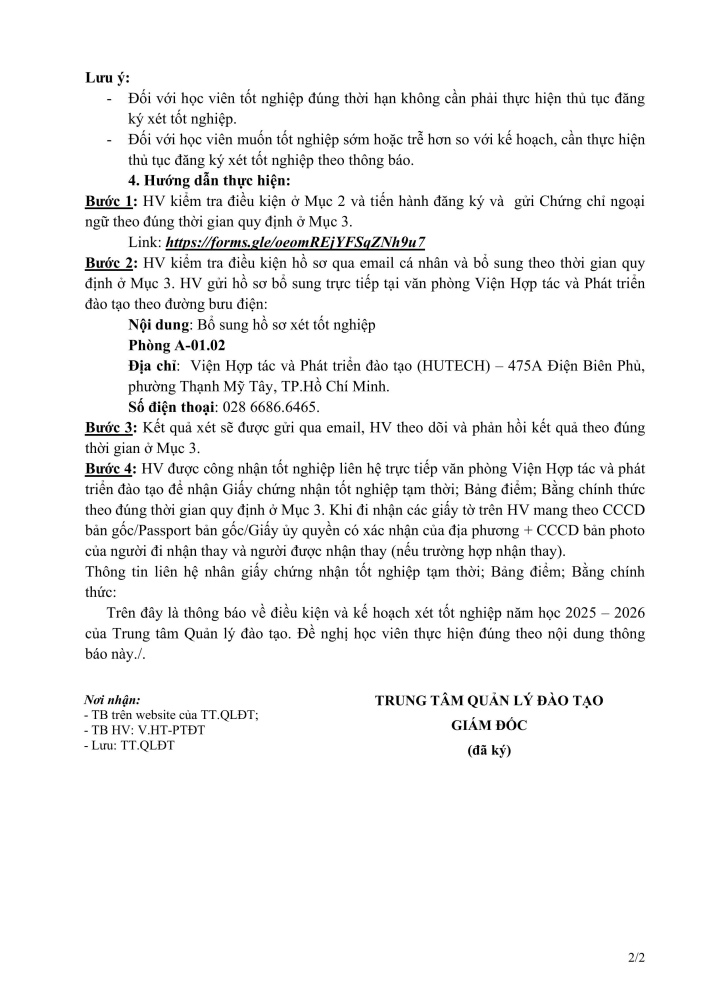 THÔNG BÁO XÉT TỐT NGHIỆP - ĐỢT THÁNG 11/2025 - CHƯƠNG TRÌNH ĐÀO TẠO TỪ XA 9