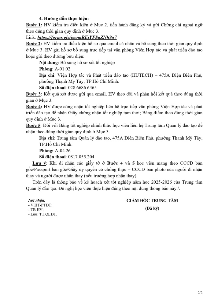 THÔNG BÁO XÉT TỐT NGHIỆP - ĐỢT THÁNG 04/2026 - CHƯƠNG TRÌNH ĐÀO TẠO TỪ XA 11