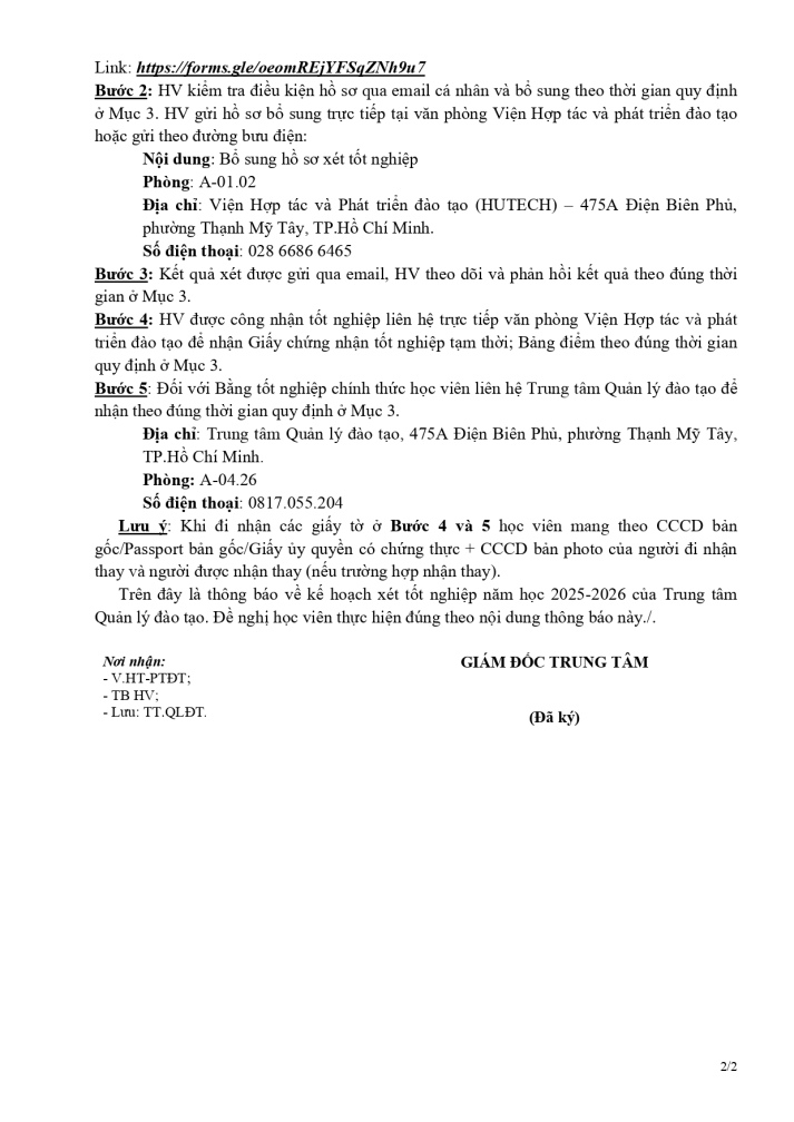 THÔNG BÁO XÉT TỐT NGHIỆP - ĐỢT THÁNG 12/2025 - CHƯƠNG TRÌNH ĐÀO TẠO TỪ XA 10