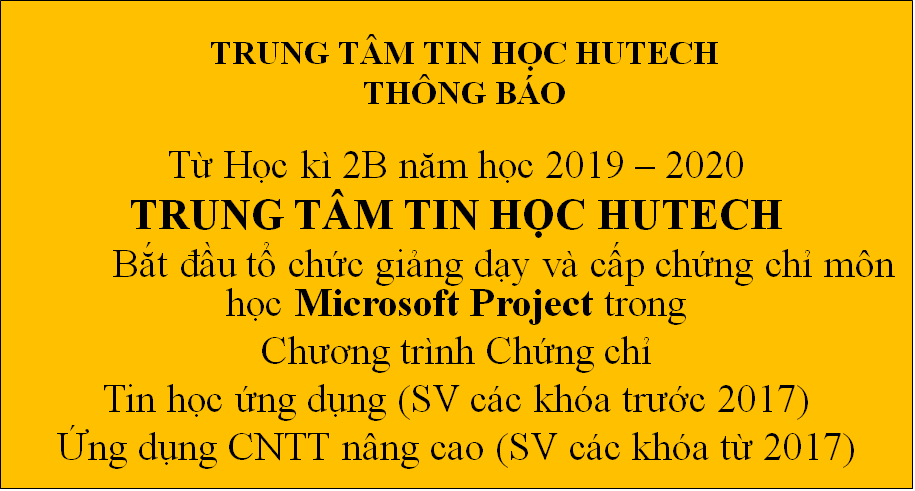 Thông báo mở lớp Microsoft Project tại TTTH Hutech 2