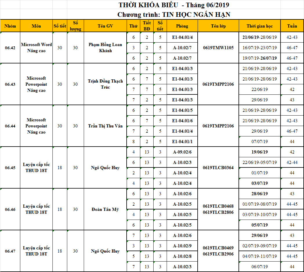 THỜI KHÓA BIỂU T06.2019 - KG từ 19/06 đến 30/06 2