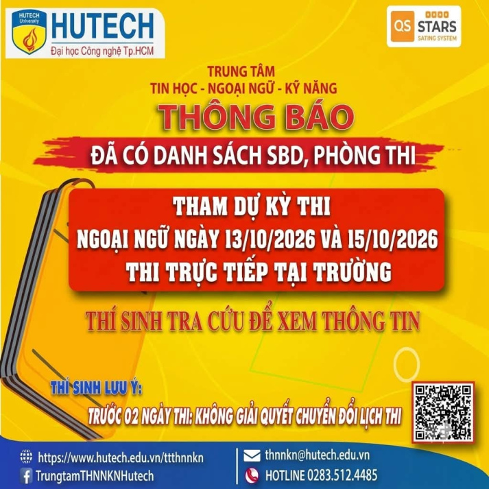 Đã có danh sách phòng thi, số bao danh Thi Ngoại ngữ, thi ngày 13/10 & 15/10/2026. Thi sinh tra cứu để biết thông tin 2