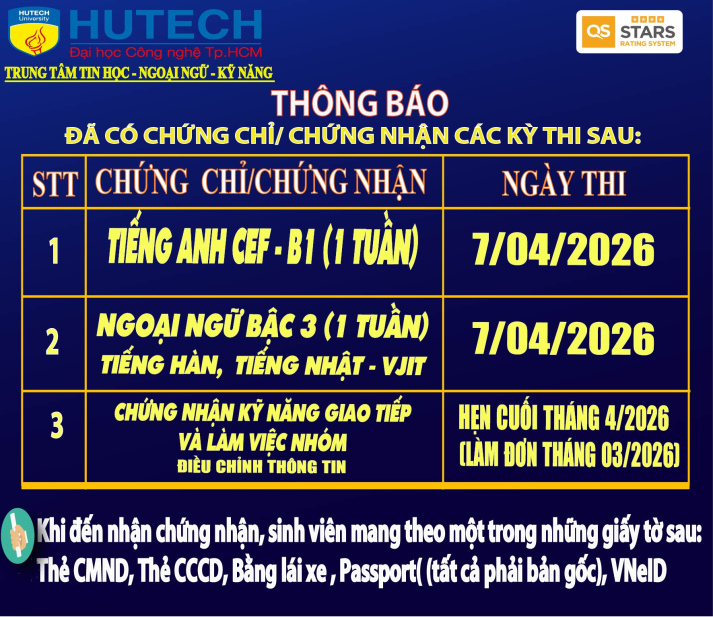 Thông báo đã có chứng chỉ/chứng nhận các kỳ thi cập nhật 17/04/2026 2
