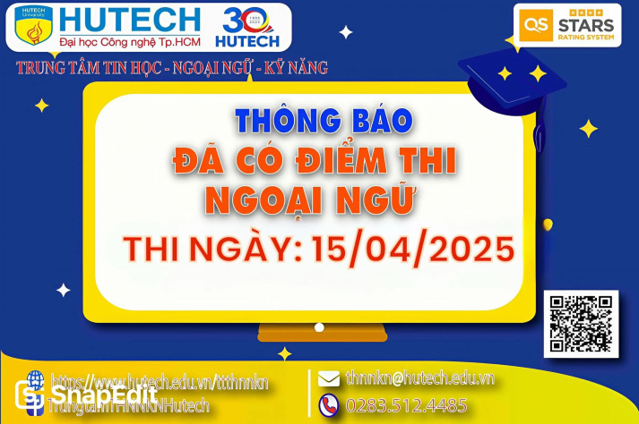 Thông báo đã có kết quả thi Ngoại ngữ, thi ngày 15/04/2025.Thí sinh tra cứu theo hướng dẫn 2