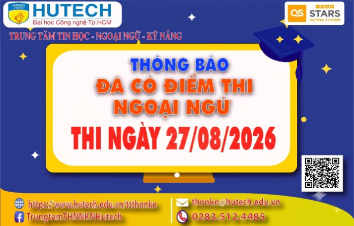 Thông báo đã có kết quả thi Ngoại ngữ, thi ngày 27/08/2026. Thí sinh tra cứu theo hướng dẫn 2