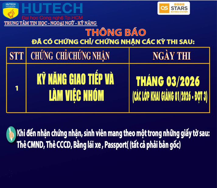 Thông báo đã có chứng chỉ/chứng nhận các kỳ thi cập nhật 6/03/2026 2