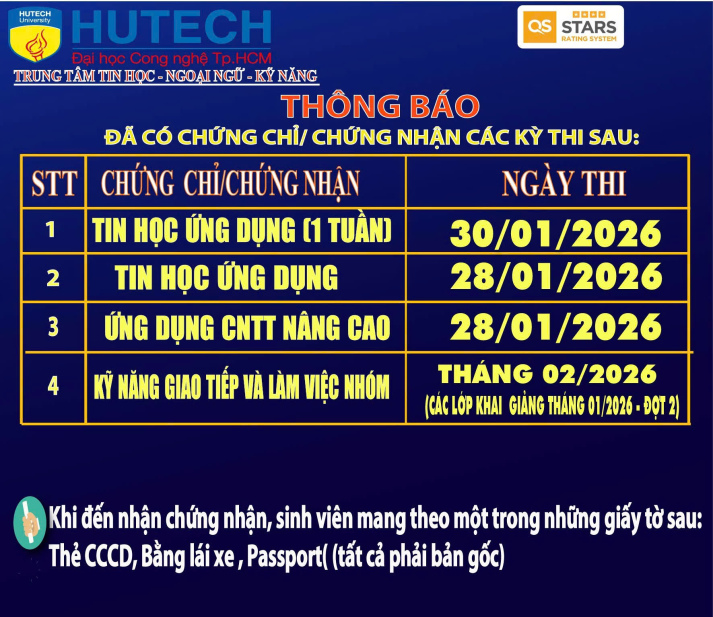 Thông báo đã có chứng chỉ/chứng nhận các kỳ thi cập nhật 26/02/2026 2
