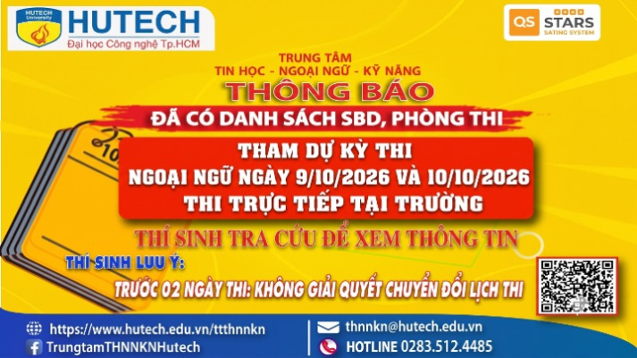 Đã có danh sách phòng thi, số bao danh Thi Ngoại ngữ, thi ngày 9/10 & 10/10/2026. Thi sinh tra cứu để biết thông tin 2