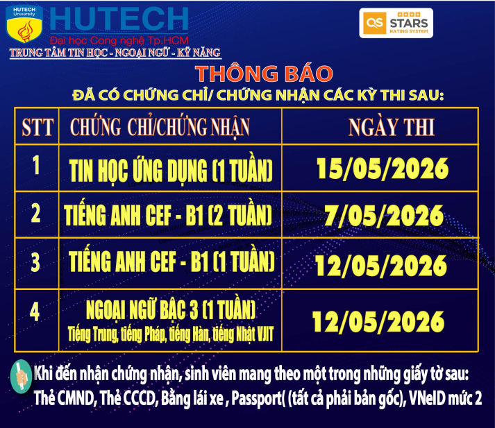 Thông báo đã có chứng chỉ/chứng nhận các kỳ thi cập nhật 26/05/2026 2