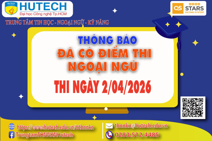 Thông báo đã có kết quả thi Ngoại ngữ, thi ngày 2/04/2026. Thí sinh tra cứu theo hướng dẫn 2