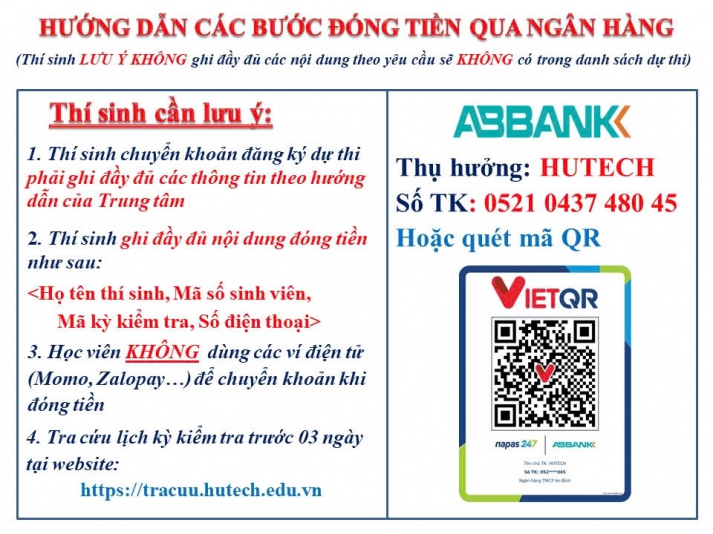 LƯU Ý QUAN TRỌNG KHI CHUYỂN KHOẢN ĐĂNG KÝ THAM DỰ THI TIN HỌC, NGOẠI NGỮ TẠI TRUNG TÂM 37