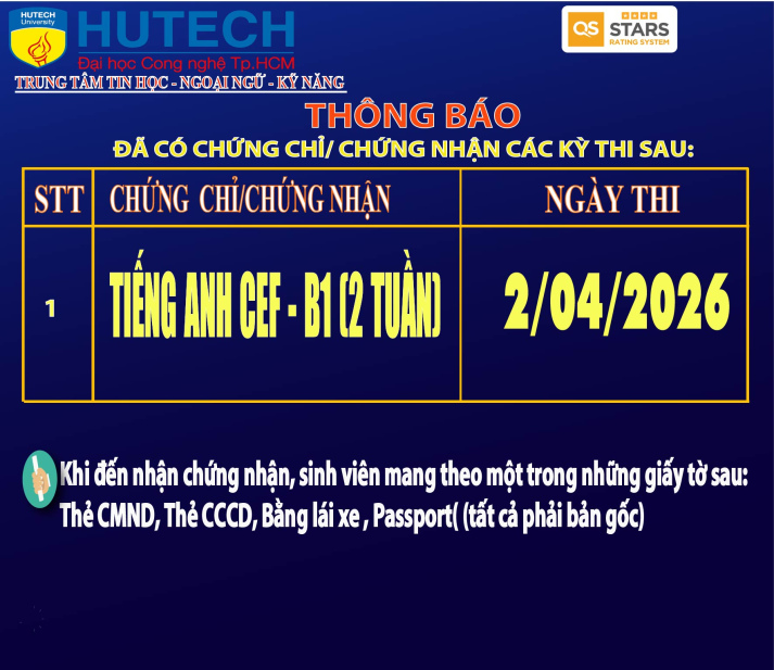 Thông báo đã có chứng chỉ/chứng nhận các kỳ thi cập nhật 20/04/2026 2