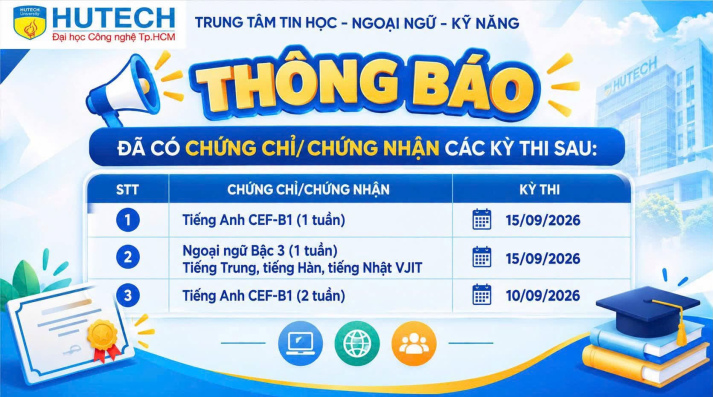 Thông báo đã có chứng chỉ/chứng nhận các kỳ thi cập nhật 24/09/2026 2