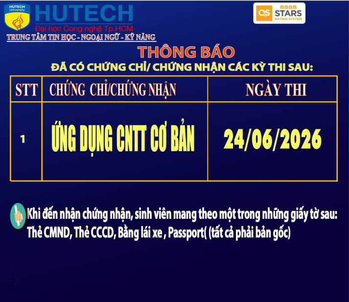 Thông báo đã có chứng chỉ/chứng nhận các kỳ thi cập nhật 14/07/2026 2