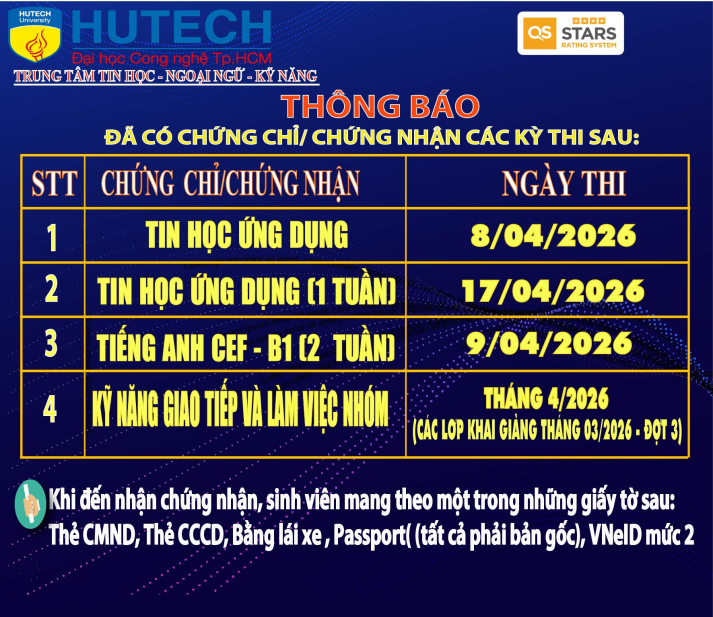 Thông báo đã có chứng chỉ/chứng nhận các kỳ thi cập nhật 28/04/2026 2