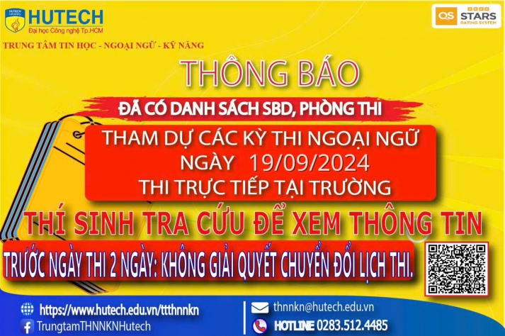 Đã có danh sách phòng thi, số bao danh Thi Ngoại ngữ, thi ngày 19/09/2024. Thi sinh tra cứu để biết thông tin 2