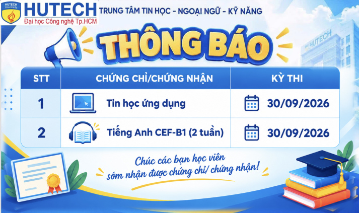 Thông báo đã có chứng chỉ/chứng nhận các kỳ thi cập nhật 21/10/2026 2