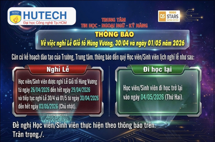 Thông báo Lịch nghỉ lễ Gỗ tổ Hùng Vương, nghỉ lễ 30/4 và nghỉ 01/5 2