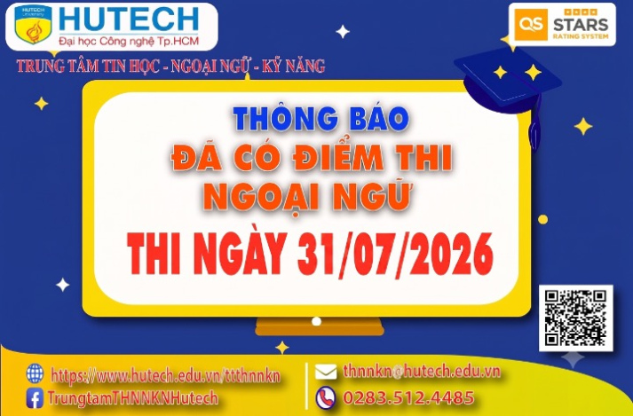 Thông báo đã có kết quả thi Ngoại ngữ, thi ngày 31/07/2026. Thí sinh tra cứu theo hướng dẫn 2