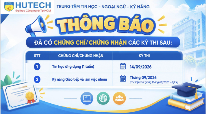 Thông báo đã có chứng chỉ/chứng nhận các kỳ thi cập nhật 22/09/2026 2