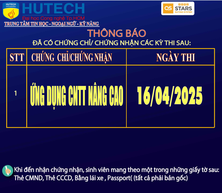 Thông báo đã có chứng chỉ/chứng nhận các kỳ thi cập nhật 8/05/2025 2