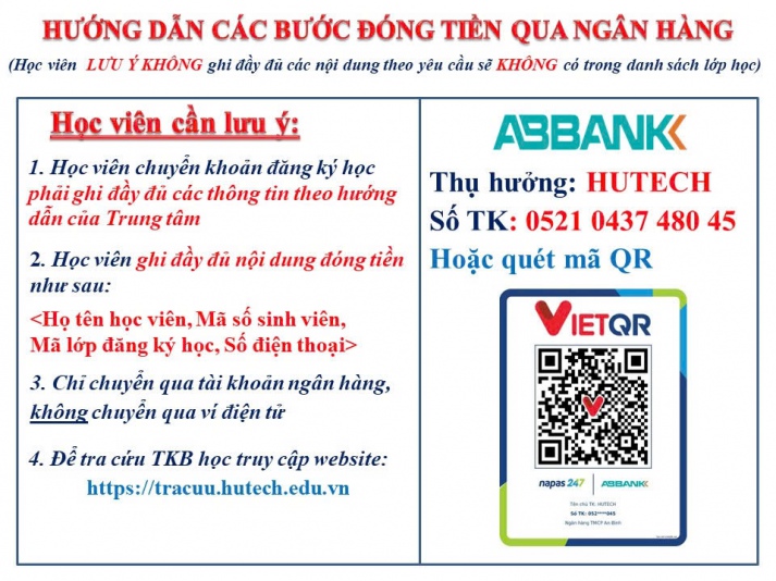 LƯU Ý QUAN TRỌNG KHI CHUYỂN KHOẢN ĐĂNG KÝ HỌC CÁC CHƯƠNG TRÌNH TIN HỌC, NGOAI NGỮ VÀ KỸ NĂNG GIAO TIẾP VÀ LÀM VIỆC NHÓM -  CHUẨN ĐẦU RA TẠI TRUNG TÂM 19