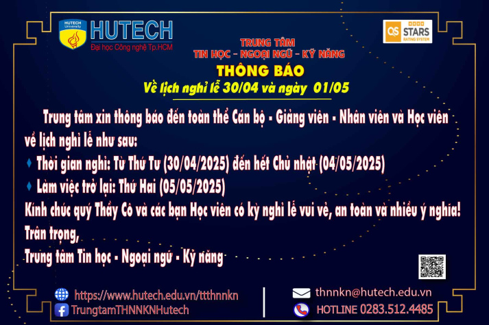 THÔNG BÁO NGHỈ LỄ 30/4 & 1/5 NĂM 2025