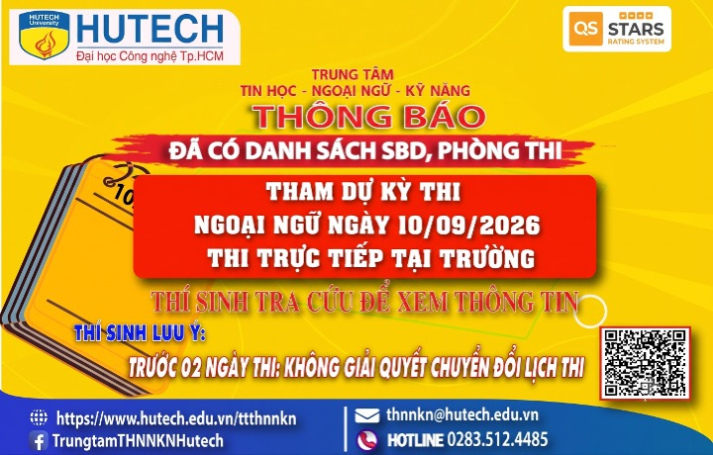 Đã có danh sách phòng thi, số bao danh Thi Ngoại ngữ, thi ngày 10/09/2026. Thi sinh tra cứu để biết thông tin 2