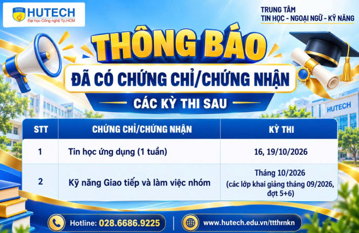 Thông báo đã có chứng chỉ/chứng nhận các kỳ thi cập nhật 24/10/2026 2