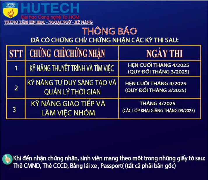 Thông báo đã có chứng chỉ/chứng nhận các kỳ thi cập nhật 28/04/2025 2