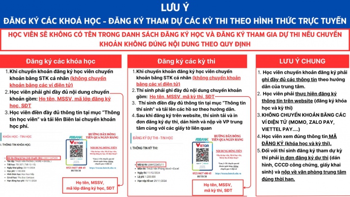 Trung tâm Tin học - Ngoại ngữ - Kỹ năng thông tin những lưu ý khi Học viên đăng ký các khoá học và đăng ký tham dự các kỳ thi tại Trung tâm 6