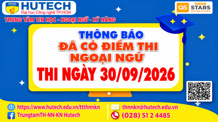 Thông báo đã có kết quả thi Ngoại ngữ, thi ngày 30/09/2026. Thí sinh tra cứu theo hướng dẫn 2