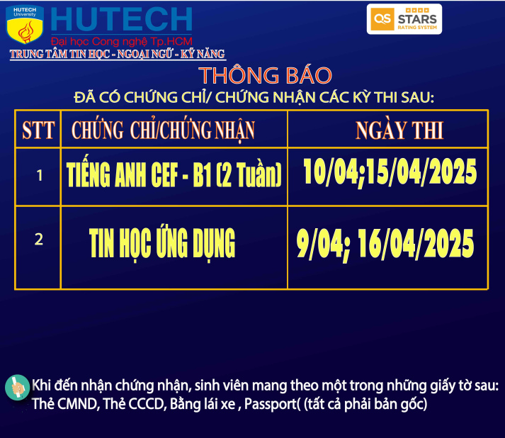 Thông báo đã có chứng chỉ/chứng nhận các kỳ thi cập nhật 5/05/2025 2
