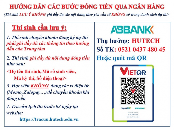 LƯU Ý QUAN TRỌNG KHI CHUYỂN KHOẢN ĐĂNG KÝ THAM DỰ THI TIN HỌC, NGOẠI NGỮ TẠI TRUNG TÂM 36